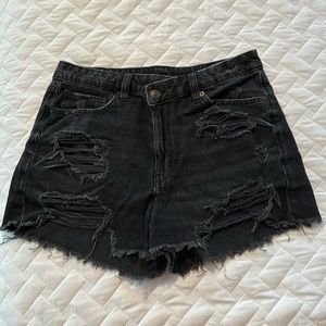 American Eagle Black Destroyed Denim Shorts Size 8